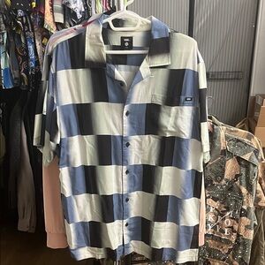 Vans Men's Casual Blue and Black Plaid Shirt